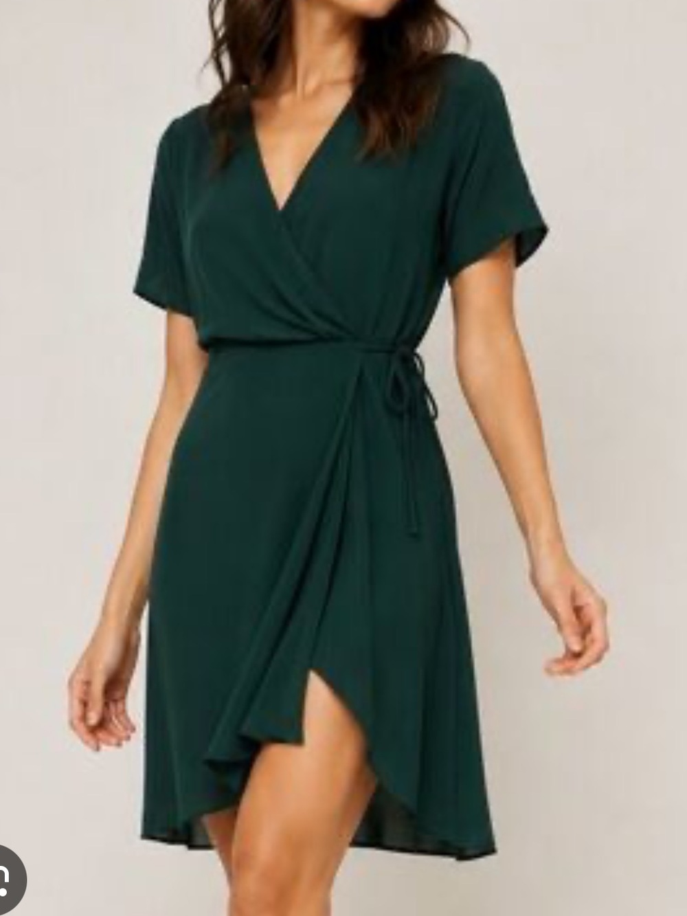 babaton wallace Dark Green Wrap Dress - Elegant Short Sleeve V-Neck xs new